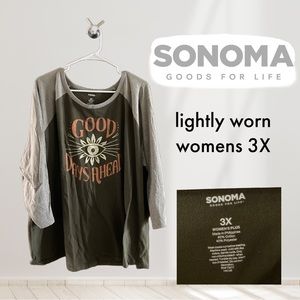 Womens Sonoma Size 3X Dark Green and Grey Graphic Long Sleeve Tee